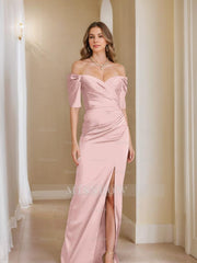 Off-the-Shoulder Short Sleeve Sheath/Column Mother of the Bride Dress With Front Split