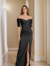Off-the-Shoulder Short Sleeve Sheath/Column Mother of the Bride Dress With Front Split