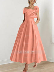 Off-the-Shoulder Sleeveless A-Line Princess Ankle-Length Mother of the Bride Dress with Bow(s)