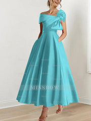 Off-the-Shoulder Sleeveless A-Line Princess Ankle-Length Mother of the Bride Dress with Bow(s)