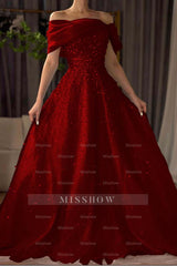 Off the Shoulder Sleeveless Long Formal Dress With Beading Tulle