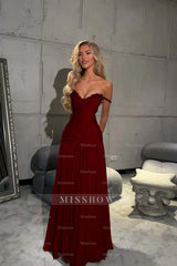 Off the Shoulder Sleeveless Long Formal Dress With Pleated Sequins