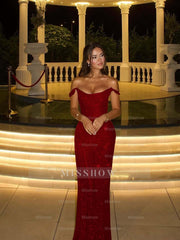 Off the Shoulder Sleeveless Long Mermaid Formal Dress With Beading