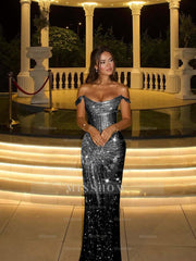 Off the Shoulder Sleeveless Long Mermaid Formal Dress With Beading