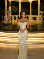Off the Shoulder Sleeveless Long Mermaid Formal Dress With Beading