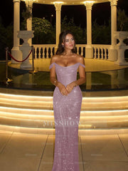 Off the Shoulder Sleeveless Long Mermaid Formal Dress With Beading