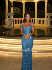 Off the Shoulder Sleeveless Long Mermaid Formal Dress With Beading