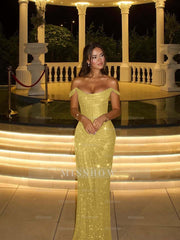 Off the Shoulder Sleeveless Long Mermaid Formal Dress With Beading