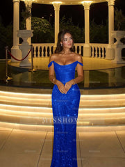 Off the Shoulder Sleeveless Long Mermaid Formal Dress With Beading