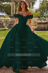 Off the Shoulder Sleeveless Long Mermaid Formal Dress With Pleated