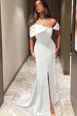 Off the Shoulder Sleeveless Long Mermaid Formal Dress With Pleated