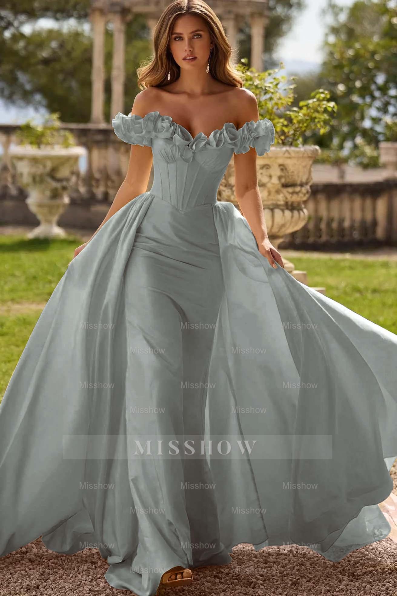 Off the Shoulder Sleeveless Long Mermaid Formal Dress With Pleated