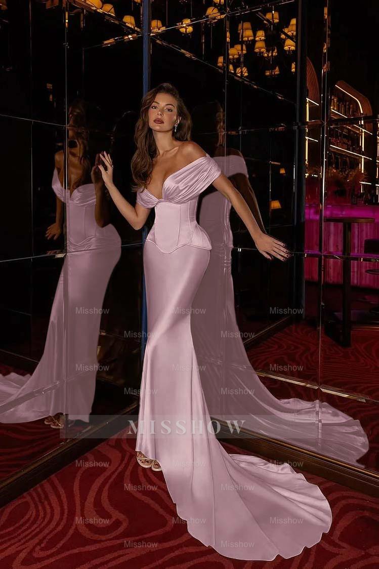 Off the Shoulder Sleeveless Long Mermaid Formal Dress With Pleated