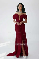 Off the Shoulder Sleeveless Long Mermaid Formal Dress With Ruffles Pleated