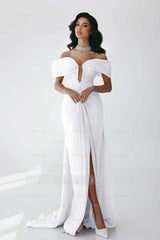 Off the Shoulder Sleeveless Long Mermaid Formal Dress With Ruffles Pleated