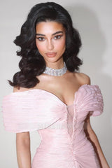 Off the Shoulder Sleeveless Long Mermaid Formal Dress With Ruffles Pleated