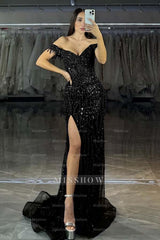Off the Shoulder Sleeveless Long Mermaid Formal Dress With Split