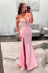 Off the Shoulder Sleeveless Long Mermaid Formal Dress With Split