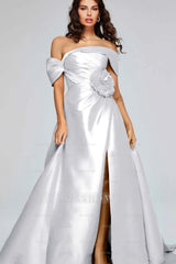 Off the Shoulder Sleeveless Long Split Formal Dress With Pleated