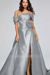 Off the Shoulder Sleeveless Long Split Formal Dress With Pleated