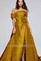 Off the Shoulder Sleeveless Long Split Formal Dress With Pleated