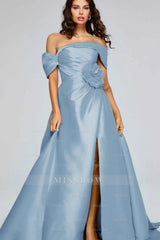 Off the Shoulder Sleeveless Long Split Formal Dress With Pleated