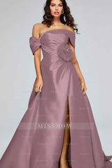 Off the Shoulder Sleeveless Long Split Formal Dress With Pleated