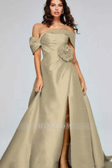 Off the Shoulder Sleeveless Long Split Formal Dress With Pleated