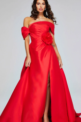 Off the Shoulder Sleeveless Long Split Formal Dress With Pleated