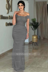 Off the Shoulder Sleeveless Mermaid Long Formal Dress With Beading