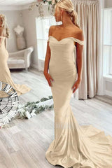 Off the Shoulder Sleeveless Mermaid Long Formal Dress With Pleated