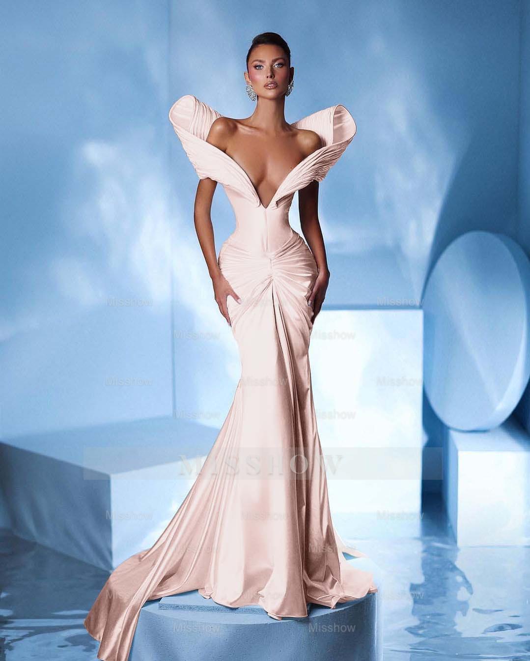 Off the Shoulder Sleeveless Mermaid Long Formal Dress With Pleated