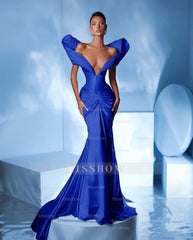 Off the Shoulder Sleeveless Mermaid Long Formal Dress With Pleated