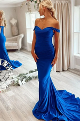 Off the Shoulder Sleeveless Mermaid Long Formal Dress With Pleated