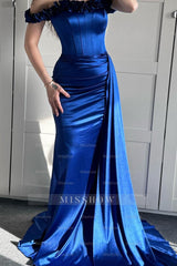 Off the Shoulder Sleeveless Mermaid Long Formal Dress With Ruffles