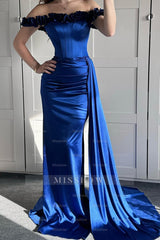 Off the Shoulder Sleeveless Mermaid Long Formal Dress With Ruffles