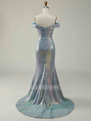 Off-the-Shoulder Sleeveless Mermaid/Trumpet Floor-Length Gown with Side Split Sequins and Ruffles