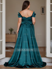 Off-the-Shoulder Sleeveless Plus Size Mother of the Bride Column Dress with Side Split