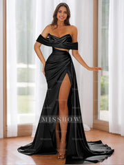 Off-the-Shoulder Strapless Evening Dresses with Sweep Train