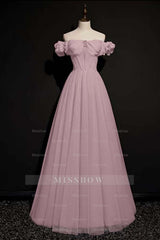 Off the Shoulder Strapless Sleeveless Long Formal Dress With Tulle