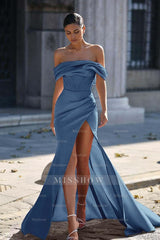 Off the Shoulder Strapless Sleeveless Split Long Formal Dress With Pleated