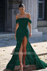Off the Shoulder Strapless Sleeveless Split Long Formal Dress With Pleated