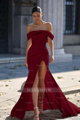 Off the Shoulder Strapless Sleeveless Split Long Formal Dress With Pleated