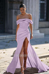 Off the Shoulder Strapless Sleeveless Split Long Formal Dress With Pleated