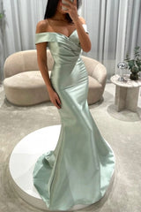 Off-the-Shoulder Sweetheart Cross-Draped Ruched Satin Mermaid Evening Dress with Oversized Side Overskirt Sweep Train