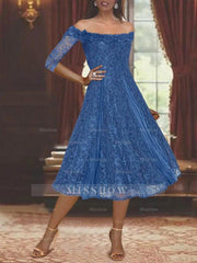 Off-the-shoulder A-Line Princess Dresses for Mothers of the Bride & Groom with Half Sleeves and Lace