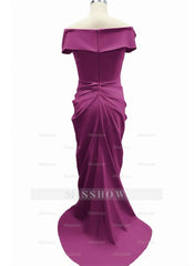 Off-the-shoulder Floor-Length Trumpet/Mermaid Mother Of the Bride Dresses Featuring Pleats Slit & Zipper