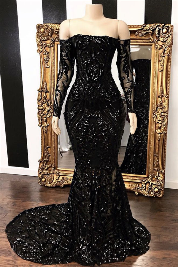 Mermaid Dresses Black And Gold Off The Shoulder Prom Dress SIREN