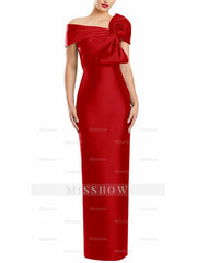 One-Shoulder Floor-Length Mother of the Bride Gown with Bow in Sheath/Column Style