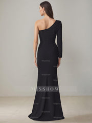 One-Shoulder Floor-Length Mother of the Bride Gown with Side Split and Bowknot